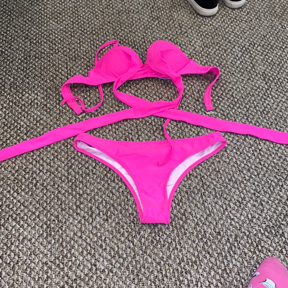 Fashion Nova neon pink wrap bikini set